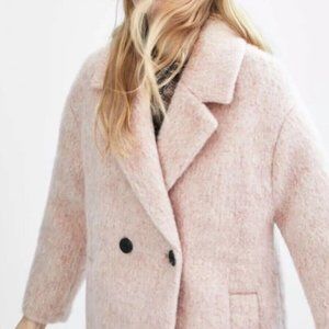 Zara Double-Breasted Pale Pink Faux Mohair Coat, Women’s Size L